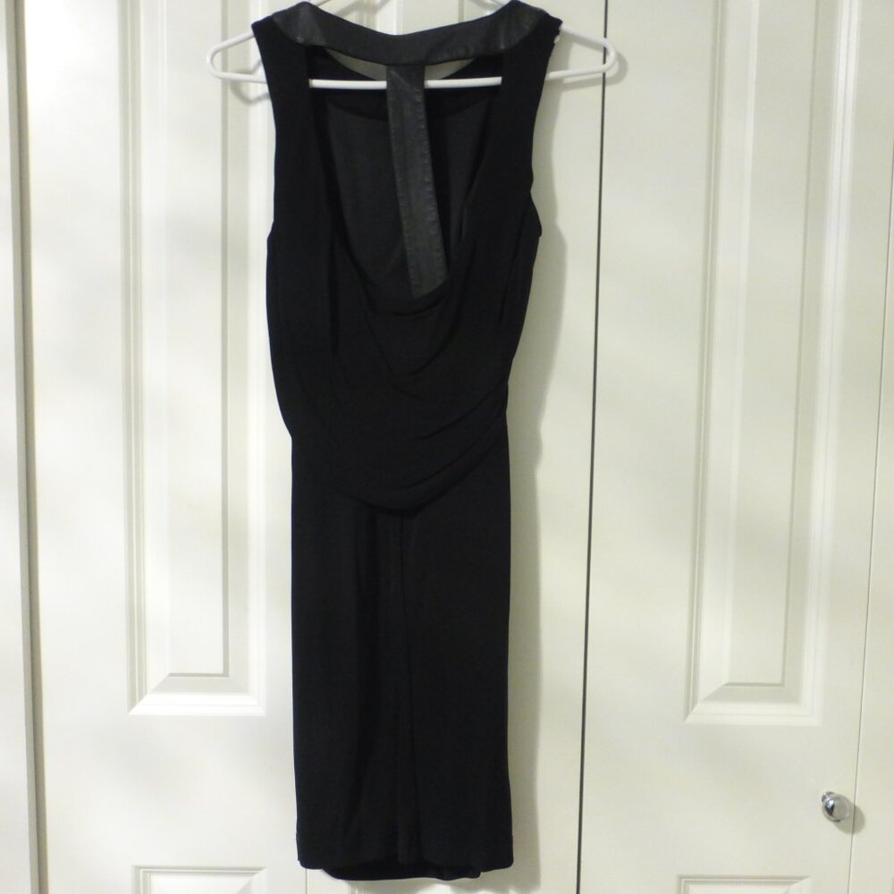 BEBE Black T-back mini dress with faux leather belt and trim - Picture 2 of 12